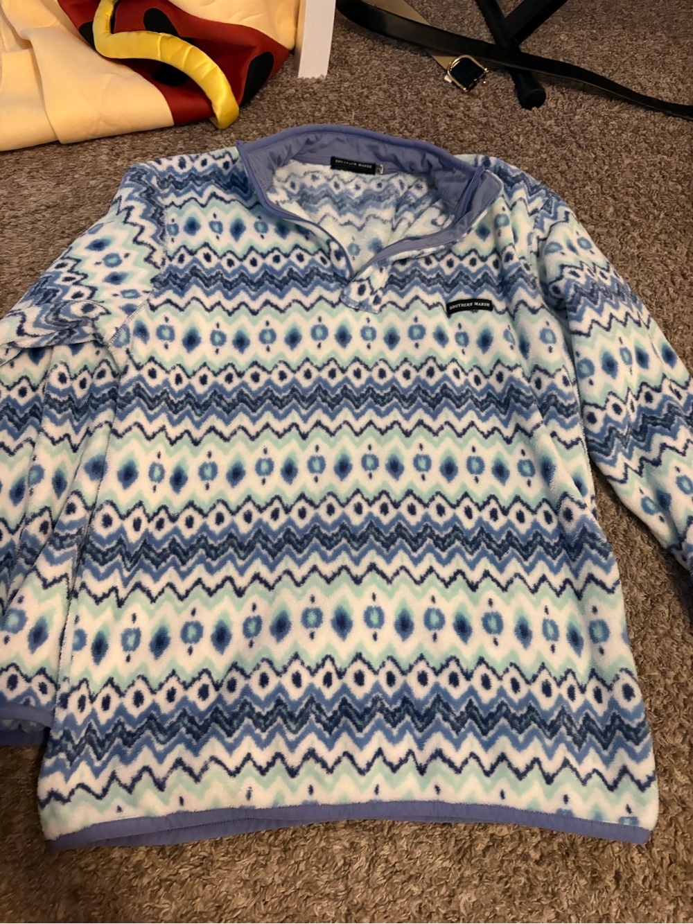 Southern Marsh Blue and White Patterned Performance Half-Zip Pullover